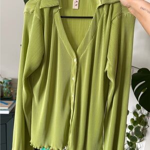 Anthropologie Green Pleated Blouse
